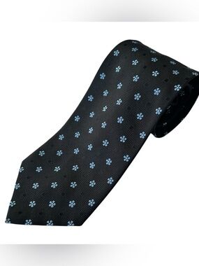 JOS A BANK Executive Collection 100% Silk Necktie Tie Floral Daisy Black Blue